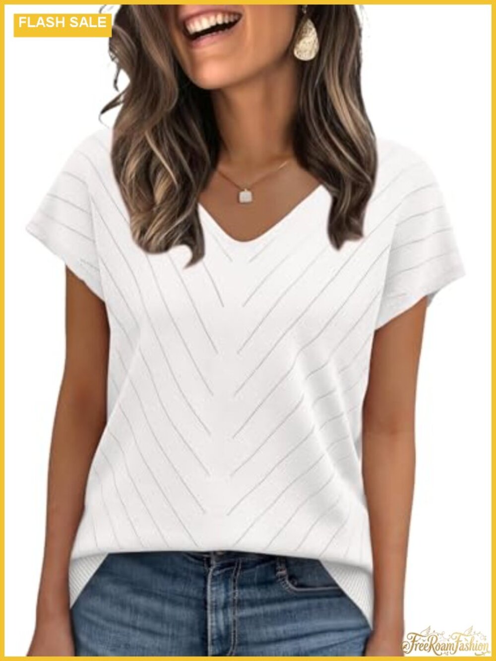 WIHOLL Women's Short Sleeve V-Neck Sweater Pullover Knit Lightweight